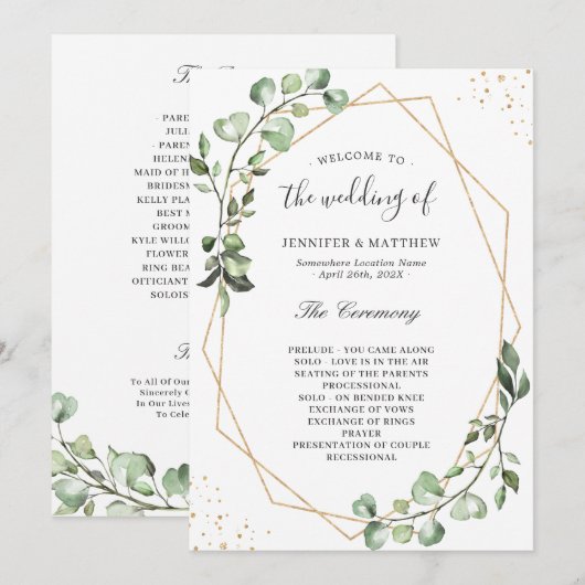 Greenery Eucalyptus Blätter Geometric Wedding Programm (Vorne/Hinten)
