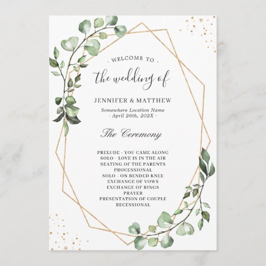 Greenery Eucalyptus Blätter Geometric Wedding Programm (Vorderseite)