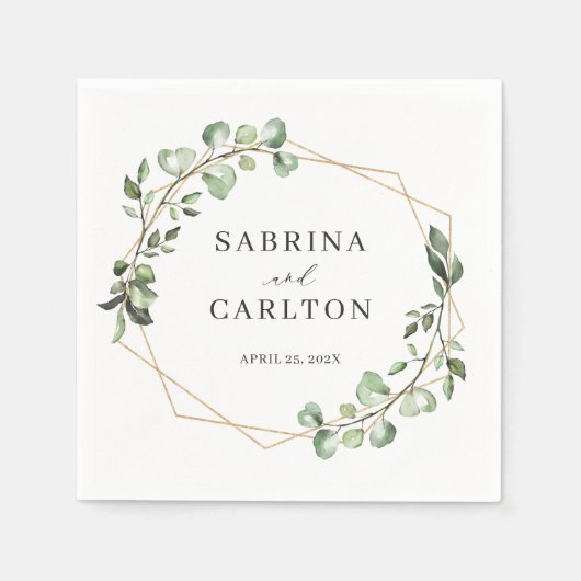 Greenery Eucalyptus Blätter Geometric Wedding Serviette (Vorderseite)