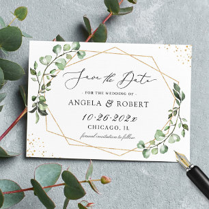 Greenery Eucalyptus Blätter Gold Confetti Geometri Save The Date