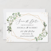 Greenery Eucalyptus Blätter Gold Confetti Geometri Save The Date (Vorderseite)