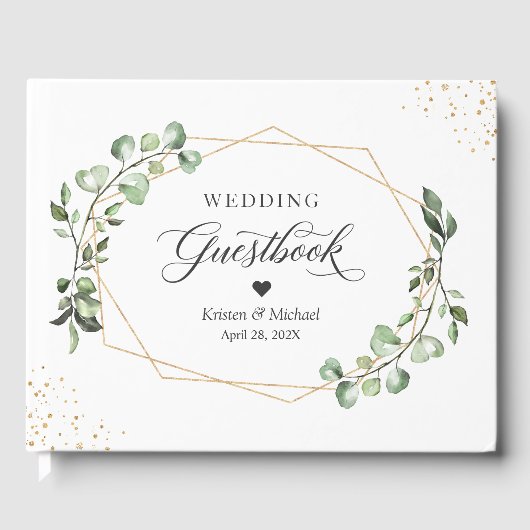 Greenery Eucalyptus Blätter Gold Geometric Wedding Gästebuch (Vorderseite)