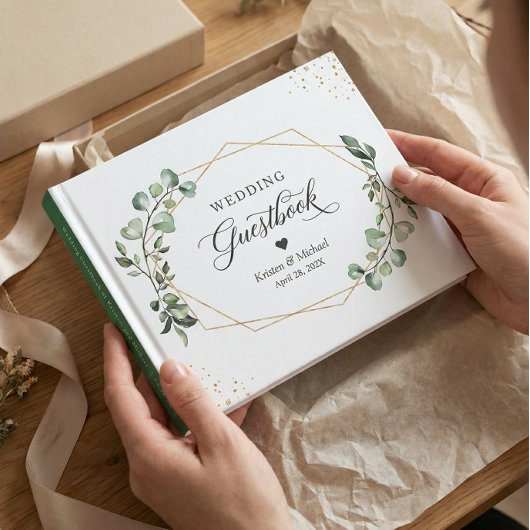 Greenery Eucalyptus Blätter Gold Geometric Wedding Gästebuch
