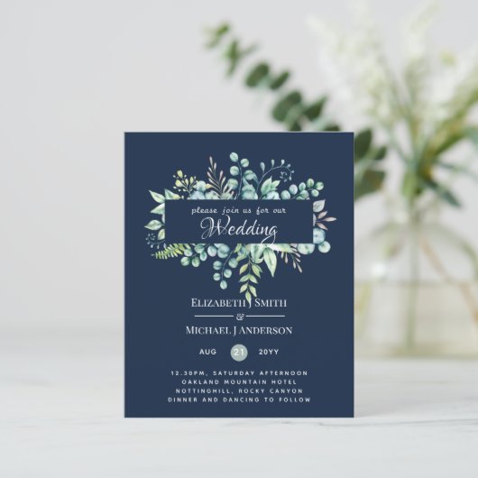 Greenery Eucalyptus Blätter Navy Blue Sage Wedding (Stehend Vorderseite)