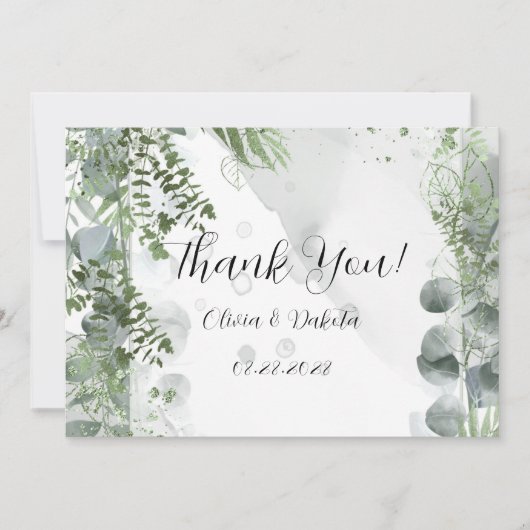 Greenery Eucalyptus Blätter Vielen Dank Einladung (Vorderseite)