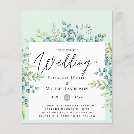 Greenery Eucalyptus Blätter Wedding Invites Budget (Vorderseite)