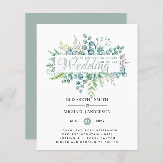Greenery Eucalyptus Blätter Wedding Invites Budget (Vorne/Hinten)