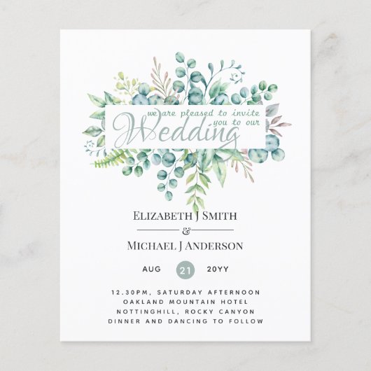 Greenery Eucalyptus Blätter Wedding Invites Budget (Vorderseite)