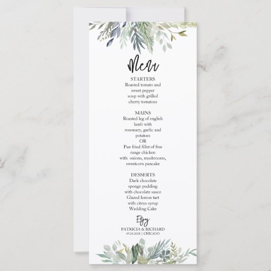 Greenery Eucalyptus Blätter Wedding Menu (Vorderseite)