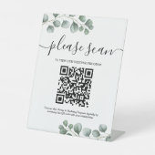 Greenery Eucalyptus Blätter Wedding Program QR Cod Sockelschild (Vorderseite)