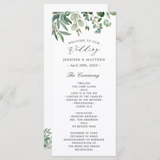 Greenery Eucalyptus Blätter Wedding Programm (Vorne/Hinten)