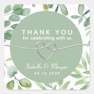 Greenery Eucalyptus Blätter Wedding Vielen Dank Quadratischer Aufkleber