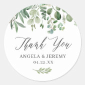 Greenery Eucalyptus Blätter Wedding Vielen Dank Runder Aufkleber (Vorderseite)