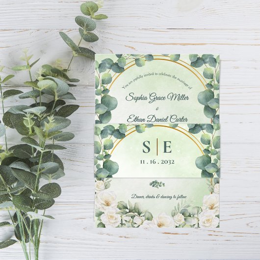 Greenery Eucalyptus Botanical Monogram Wedding Einladungsbanderole