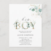 Greenery Eucalyptus Boy Baby Shower Einladungspostkarte (Vorderseite)