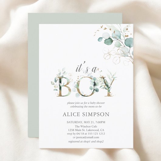 Greenery Eucalyptus Boy Baby Shower Einladungspostkarte