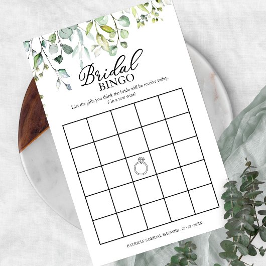 Greenery Eucalyptus Brautparty Bingo Flyer