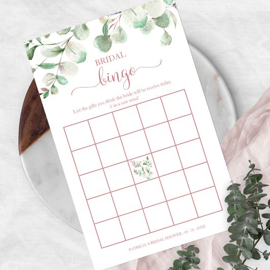 Greenery Eucalyptus Brautparty Bingo Flyer