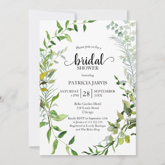 Greenery Eucalyptus Brautparty Einladung (Vorderseite)