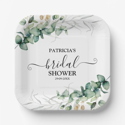 Greenery Eucalyptus Brautparty Pappteller (Vorderseite)
