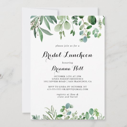 Greenery Eucalyptus Bridal Luncheon Brautparty Einladung (Vorderseite)