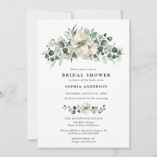 Greenery Eucalyptus Bridal Shower Einladung (Vorderseite)