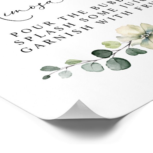 Greenery Eucalyptus Bridal Shower Mimosa Bar Poster (Ecke)