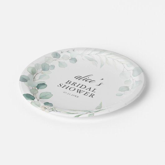 Greenery Eucalyptus Bridal Shower Paper Plate Pappteller (Schrägansicht)