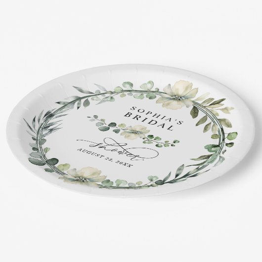 Greenery Eucalyptus Bridal Shower Pappteller (Schrägansicht)