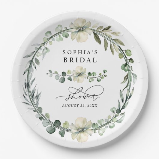 Greenery Eucalyptus Bridal Shower Pappteller (Vorderseite)