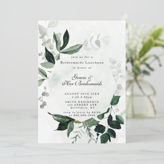 Greenery Eucalyptus Bridesmaids Luncheon Invites (Stehend Vorderseite)