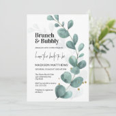 Greenery Eucalyptus Brunch & Bubbly Brautparty Einladung (Stehend Vorderseite)
