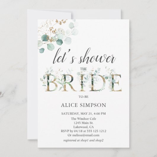 Greenery Eucalyptus Calligraphy Brautparty Einladung (Vorderseite)