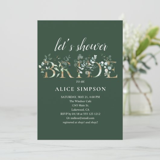 Greenery Eucalyptus Calligraphy Bridal Shower Einladung (Stehend Vorderseite)