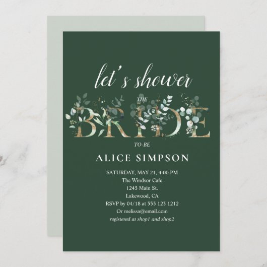 Greenery Eucalyptus Calligraphy Bridal Shower Einladung (Vorne/Hinten)