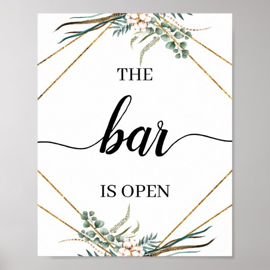 Greenery Eucalyptus Calligraphy Wedding Bar Sign Poster (Vorne)