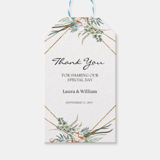 Greenery Eucalyptus Cotton Gastgeschenk Hochzeit V Geschenkanhänger (Vorderseite)