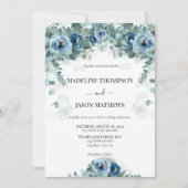 Greenery Eucalyptus Dusty blue Floral 2 Wedding Einladung (Vorderseite)