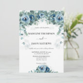 Greenery Eucalyptus Dusty blue Floral 2 Wedding Einladung (Stehend Vorderseite)