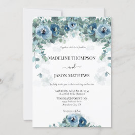 Greenery Eucalyptus Dusty Blue Floral Wedding Einladung