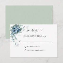 Greenery Eucalyptus Dusty Blue Floral Wedding RSVP Karte