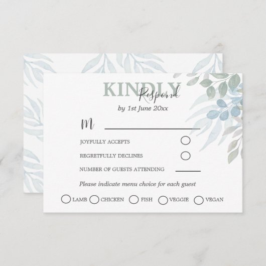 Greenery Eucalyptus Dusty Blue Wedding RSVP (Vorne/Hinten)