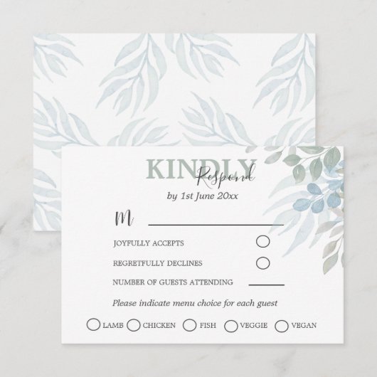 Greenery Eucalyptus Dusty Blue Wedding RSVP Karte (Vorne/Hinten)