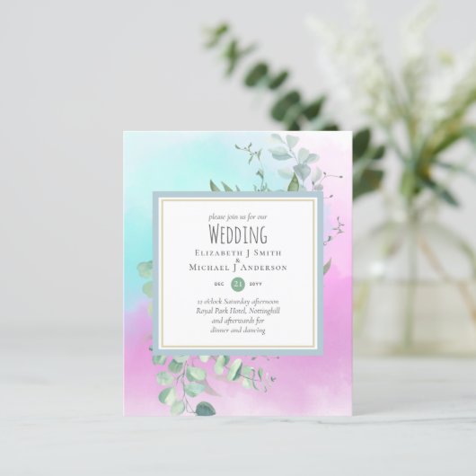 Greenery Eucalyptus DUSTYBLUE PINK Wedding BUDGET (Stehend Vorderseite)
