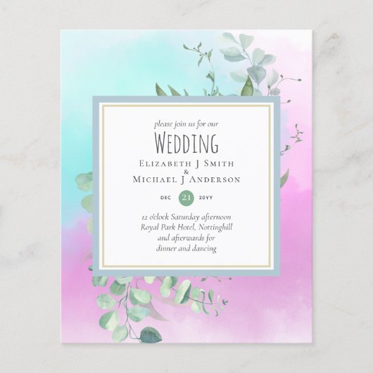 Greenery Eucalyptus DUSTYBLUE PINK Wedding BUDGET (Vorderseite)