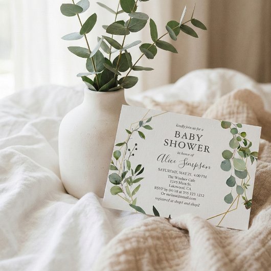 Greenery Eucalyptus Elegant Botanical Baby Shower Einladungspostkarte
