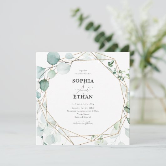 Greenery Eucalyptus Elegant Calligraphy Wedding Einladung (Stehend Vorderseite)