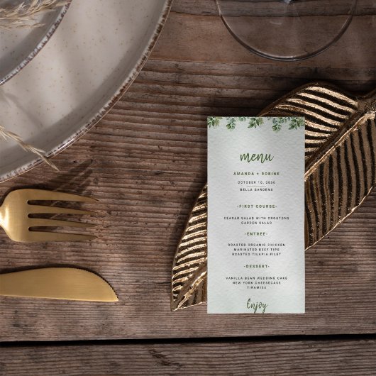Greenery Eucalyptus Elegant Leaf Wedding Menu Menükarte