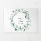 Greenery Eucalyptus Elegant QR Code Wedding Dreifach Gefaltete Einladung (Cover)