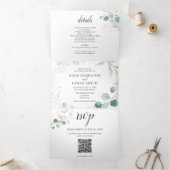 Greenery Eucalyptus Elegant QR Code Wedding Dreifach Gefaltete Einladung (Innenseite)
